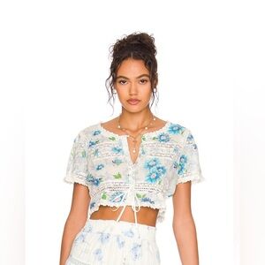 LoveShackFancy Blue and White Floral Crop Top. New with tags. Size s